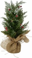 kerstboom met led 23 x 40 cm sneeuw finish en rode ballen - afbeelding 1