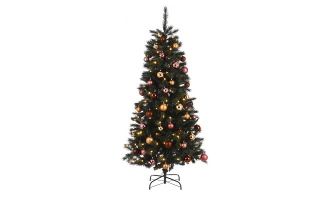 Voss kerstboom bruin goud roze met 140 led, 488 tips met 48 ornamenten - H185xD99cm