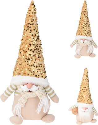 kerstman met muts 36cm goud, per stuk
