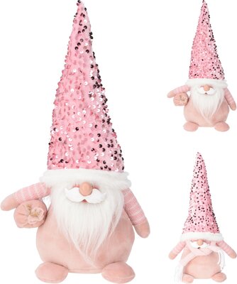 kerstman met muts 36cm roze, per stuk