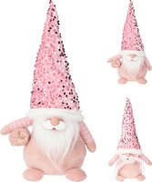 kerstman met muts 36cm roze, per stuk