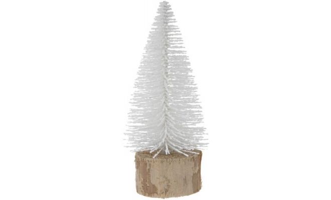 Kunstkerstboom op houten voet, wit, 14 cm - afbeelding 1
