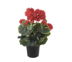 Kunstplant, geranium in pot, rood, h 35 cm