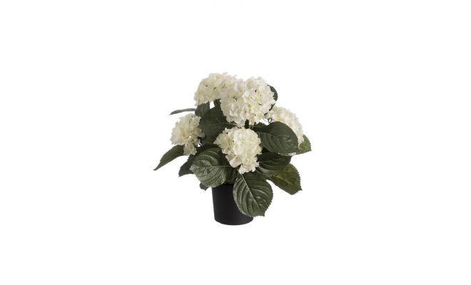 Kunstplant, hortensia in pot, wit, h 44 cm