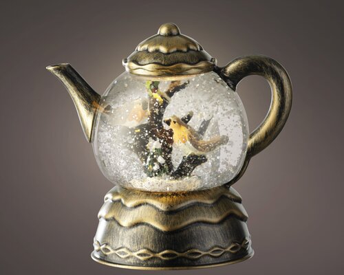 LED waterspinner kunststof teapot met beweging op batterijen binnen – goud/warm wit – L 12