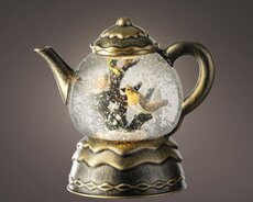LED waterspinner kunststof teapot met beweging op batterijen binnen – goud/warm wit – L 12