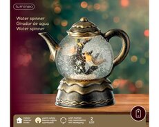 LED waterspinner kunststof teapot met beweging op batterijen binnen – goud/warm wit – L 12 - afbeelding 3