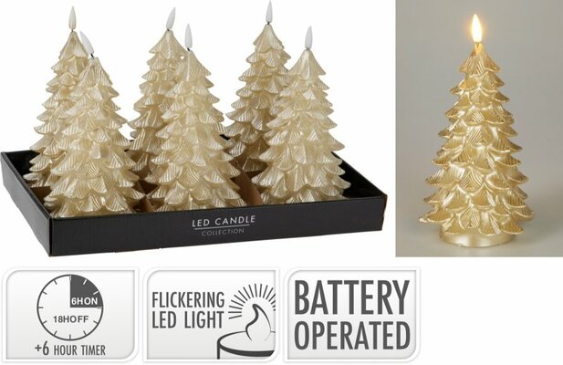 ledkaars boom goud - 11x11x17cm - afbeelding 1