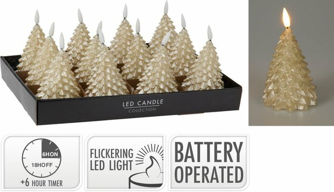 ledkaars boom goud - 8x8x11cm - afbeelding 1