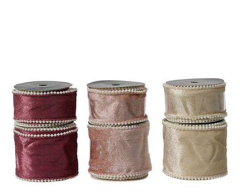Lint polyester velvet pearl edge, assortie, L 200 cm x B 6,3 cm x H 0,1 cm, keuze uit 1 stuks