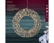 Micro 400 LED kerstkrans pet knippereffect buiten – goud/warm wit – Ø 38 cm x L 8 cm - afbeelding 3