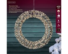 Micro 600 LED kerstkrans pet knippereffect buiten – goud/warm wit – Ø 50 cm x L 8 cm - afbeelding 3