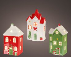 Micro LED huis porselein steady binnen , assortie, L 12 cm x B 10,2 cm x H 22 cm, keuze uit 1 stuks