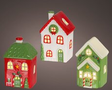 Micro LED huis porselein steady binnen , assortie, L 9 cm x B 7,5 cm x H 14,5 cm, keuze uit 1 stuks