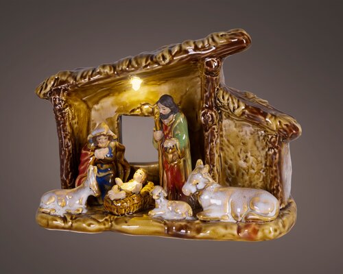 Micro LED kerstgroep porselein steady binnen, multi/warm wit, L 20,2 cm x B 8,7 cm x H 15,7 cm