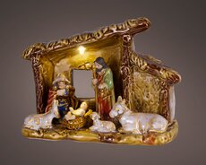 Micro LED kerstgroep porselein steady binnen, multi/warm wit, L 20,2 cm x B 8,7 cm x H 15,7 cm