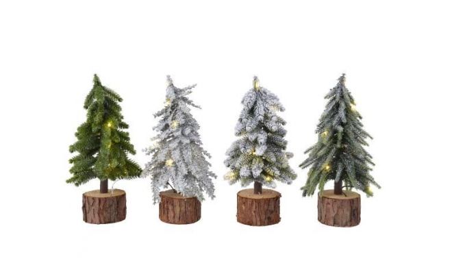 Mini kerstboom D 15 H 37cm met micro LED in jute zak groen/warm wit, Led kerstverlichting