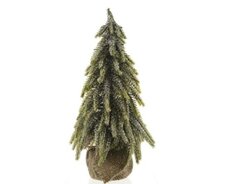 Mini kunstkerstboom binnen, jute zak, Dia 16 cm, H 27 cm, groen
