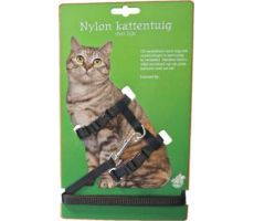 Nylon kattentuig met lijn zwart - afbeelding 1