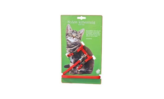 Nylon kittentuig met lijn rood - afbeelding 1