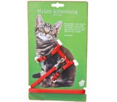 Nylon kittentuig met lijn rood - afbeelding 1