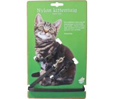 Nylon kittentuig met lijn zwart - afbeelding 1