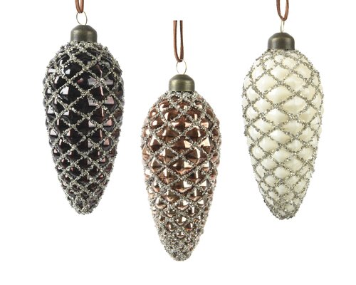 Olijf glas silver inside w shiny-enamel w gold glass beads crosswire, assortie, Ø 6 cm x H 12 cm, ke