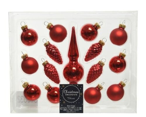 Ornamentenbox glas, Kerstrood, 15 stuks - afbeelding 1