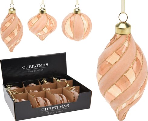 ornament glas 8cm goud velvet, per stuk - afbeelding 1