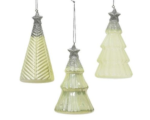 Ornament glas, Boom, H 12,6 cm, Wit, per stuk
