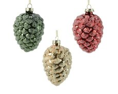 Ornament glas, Dennenappel, D 6,8 cm, Per stuk