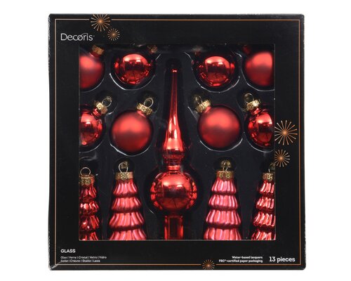 Ornament glas shiny-matt mix, kerstrood, Ø 3 cm