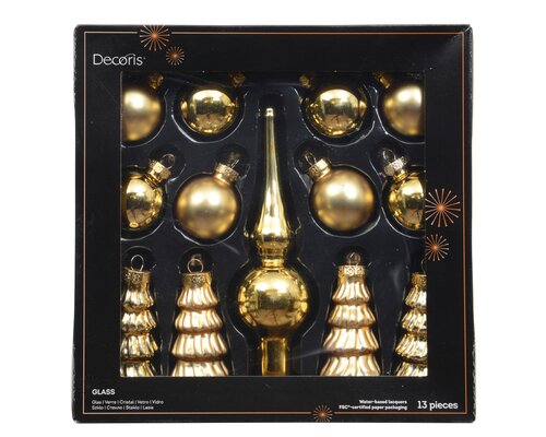 Ornament glas shiny-matt mix, licht goud, Ø 3 cm