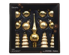 Ornament glas shiny-matt mix, licht goud, Ø 3 cm
