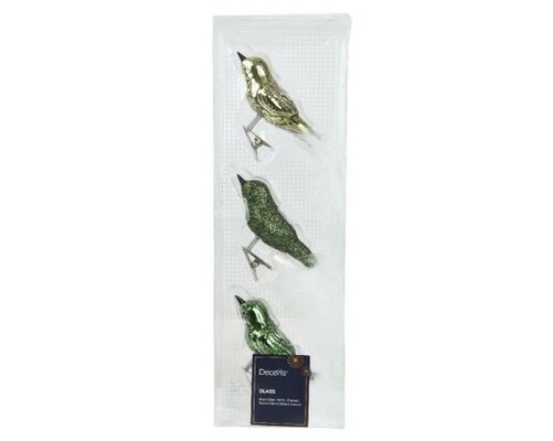 Ornament glas, Vogel, 3 stuks, Groen