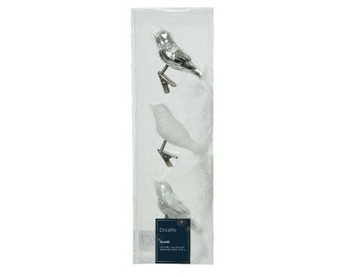Ornament glas, Vogel, 3 stuks, Zilver