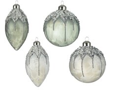 Ornament glas w matt color, ice lacquer beads, sequins, glitter,  Ø 8 cm, keuze uit 1 stuks