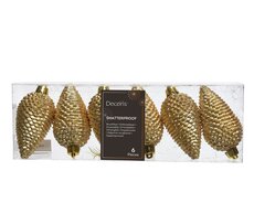 Ornament kunststof dennenappel, L 8cm, Licht goud - afbeelding 6