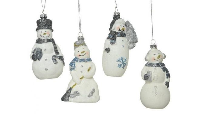 Ornament kunststof sneeuwpop B6 H 12cm winterwit