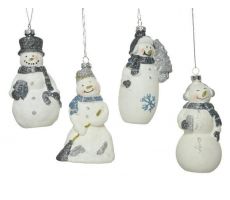 Ornament kunststof sneeuwpop B6 H 12cm winterwit