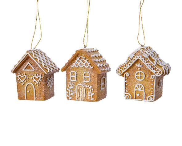 Ornament polyester peperkoek huisje B 4 H 7cm