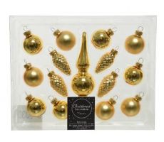 Ornamentenbox glas goud 15 stuks - afbeelding 1