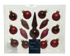 Ornamentenbox glas, Ossenbloed, 15 stuks