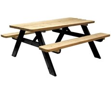 Picknicktafel Easy, 40 mm dik, bladmaat 180 x 70 cm, geïmpregneerd en zwart gedompeld.