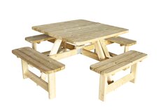 Picknicktafel Vierkant, 40 mm dik, bladmaat 115 x 115 cm, groen geïmpregneerd.