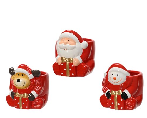 Planter dolomiet with santa-with reindeer-with snowman , rood/kleur(en), L 8,2 cm x B 8,7 cm x H 8,8