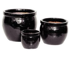 Pot, delta, zwart, d 38 cm, h 31 cm, Mega Collections - afbeelding 1
