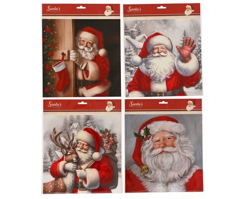 Raamdecoratie papier flock santa, rood/kleur(en), L 30,5 cm x B 40,5 cm x H 0,1 cm, keuze uit 1 stuk