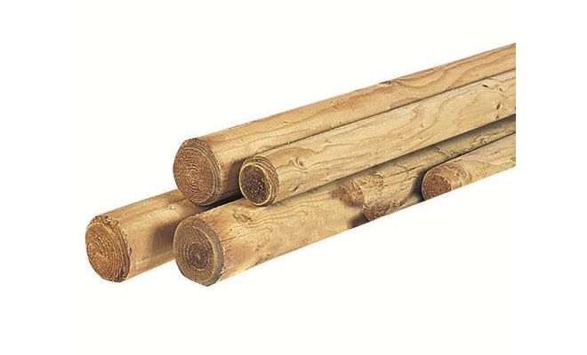 Grenen ronde paal cilindrisch gefreesd 1 zijde gepunt 1 zijde gekroond, Ø 6 x 250 cm, groen geïmpreg - afbeelding 1