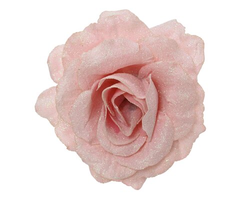 Roos op clip, polyester, D 12 cm, poederroze